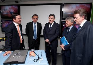 Imperial College's Professor Yang, Health Minister Lord Darzi, Prime Minister Gordon Brown, Science Minister Lord Drayson, and First Secretary of State Lord Mandelson at the launch of the Office for Life Sciences Blueprint at Imperial College. 